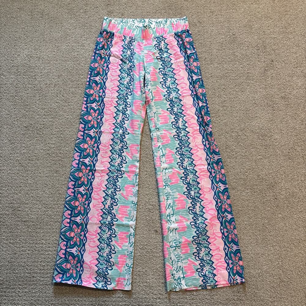 Lilly Pulitzer Bal Harbour Palazzo Pants Colorful Say My Name Rayon Sz XXS